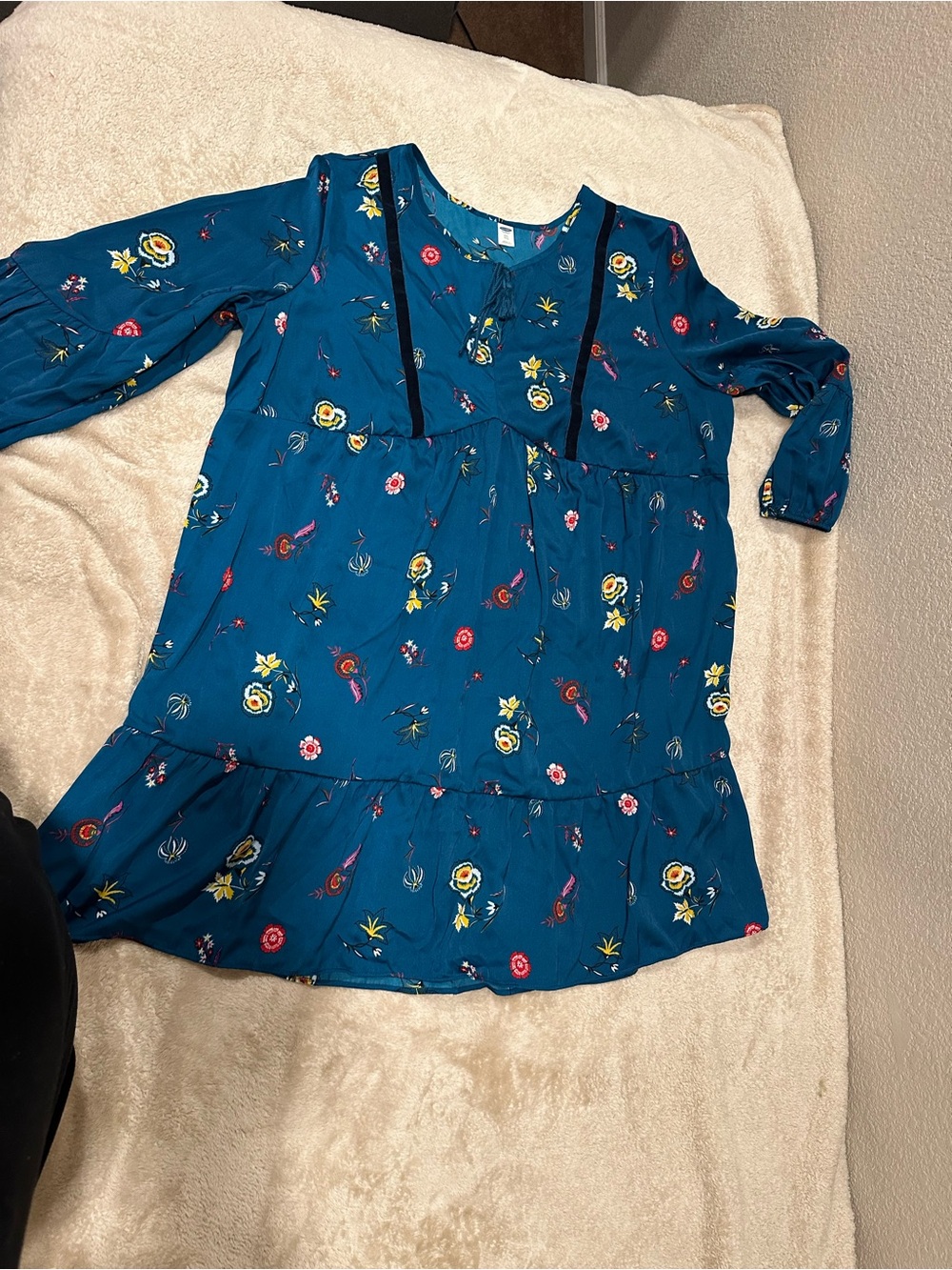 Old Navy Teal Floral Long-Sleeve Tunic Top